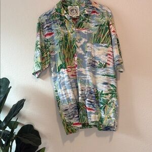Vintage Tropical Print Men's button up Shirt 100% cotton